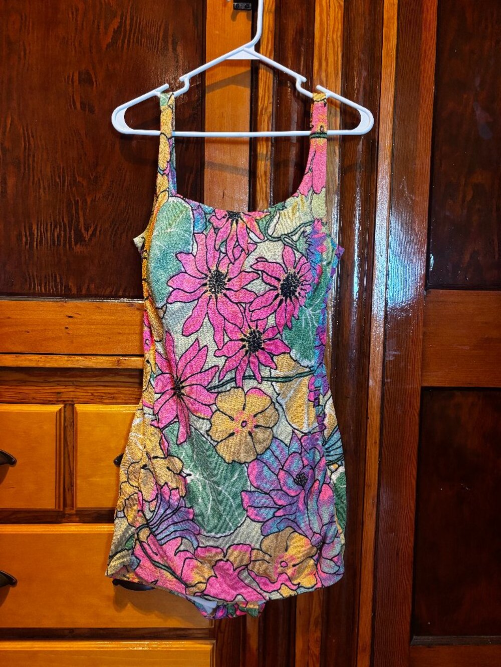 Vintage 1960s One Piece Pinup Floral Swimsuit Size Large